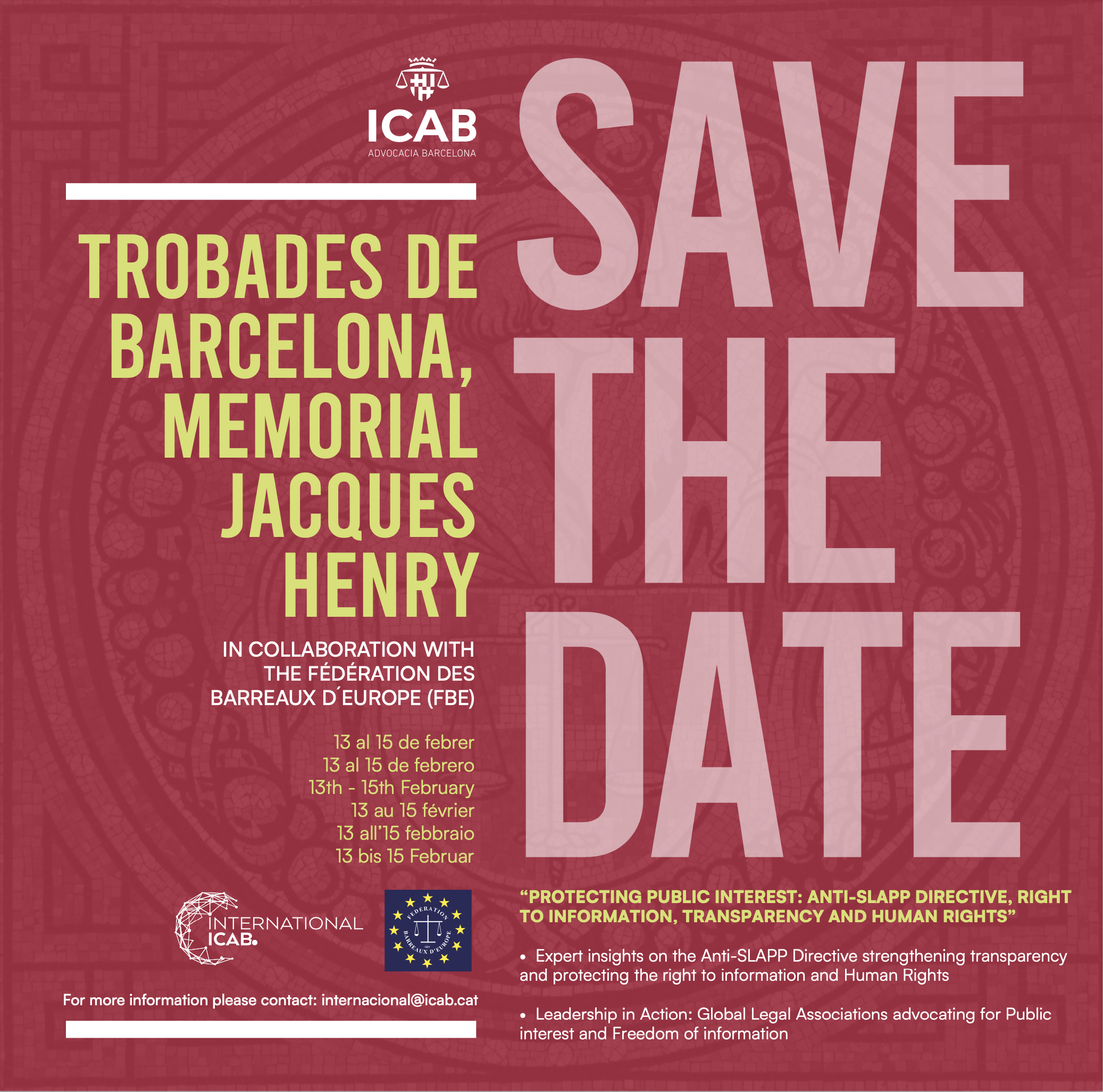 SAVE THE DATE! Trobades de Barcelona Memorial Jacques Henry 2025 i